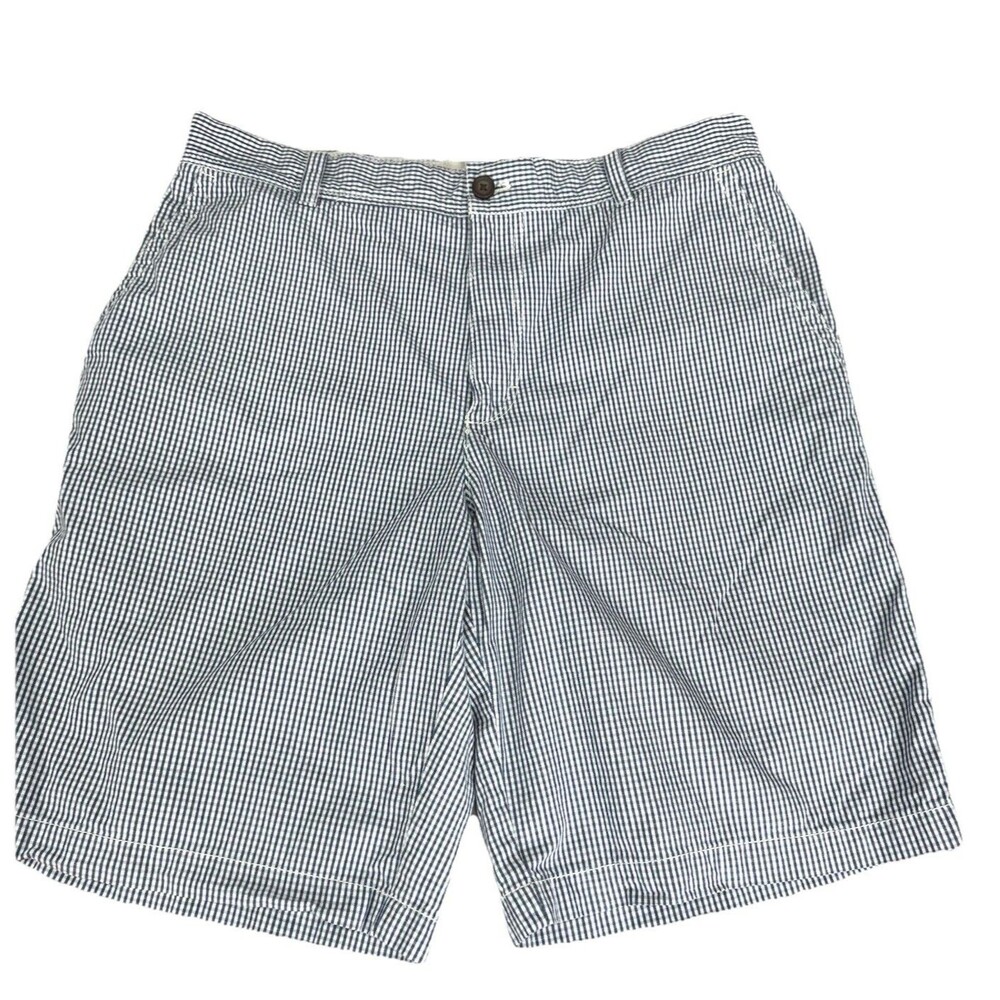 Izod Luxury Sport Mens Sz 34 Blue/White Micro Plaid Cotton Shorts Pockets